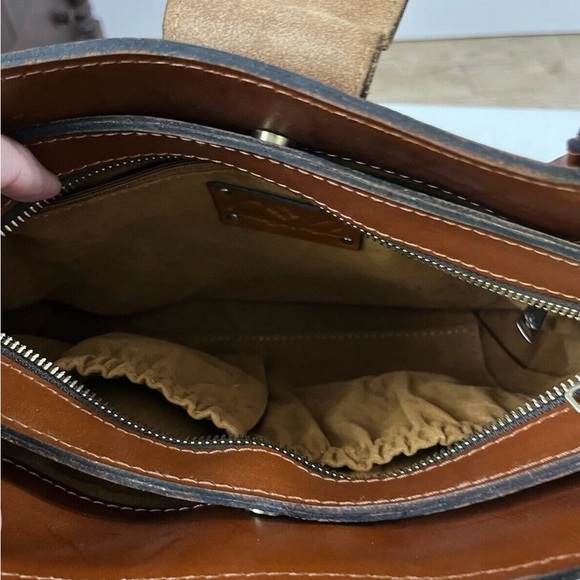 Patricia Nash Rosina Cut Out Tooled Leather Satchel Tan Gold! Beautifully Bag!! - Picture 10 of 12